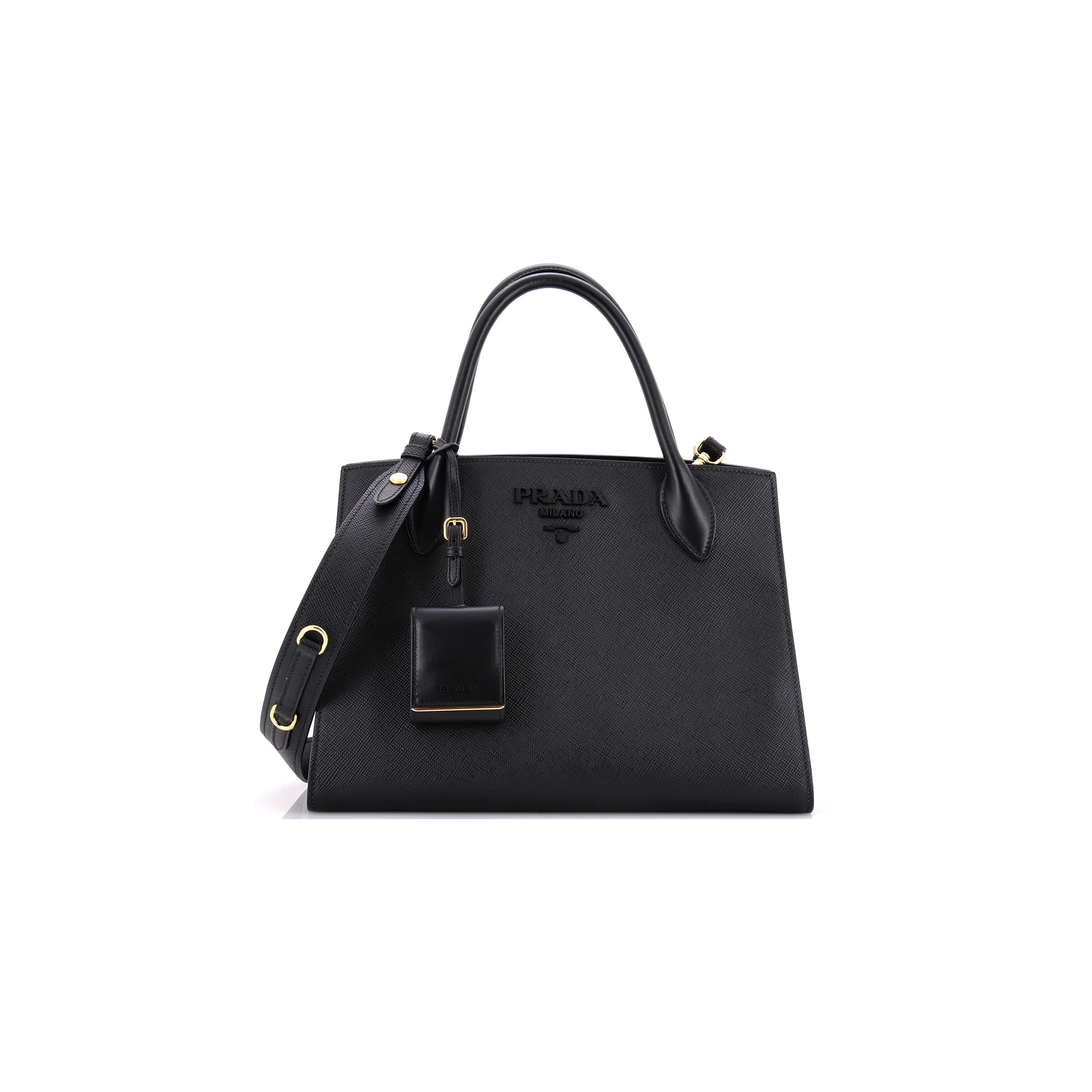 PRADA MONOCHROME TOTE SAFFIANO WITH CITY CALF MEDIUM 1BA155 (33*24.5*15cm) 